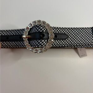 Talbots NWOT large Black and White Houndstooth Belt with Crystal Buckle